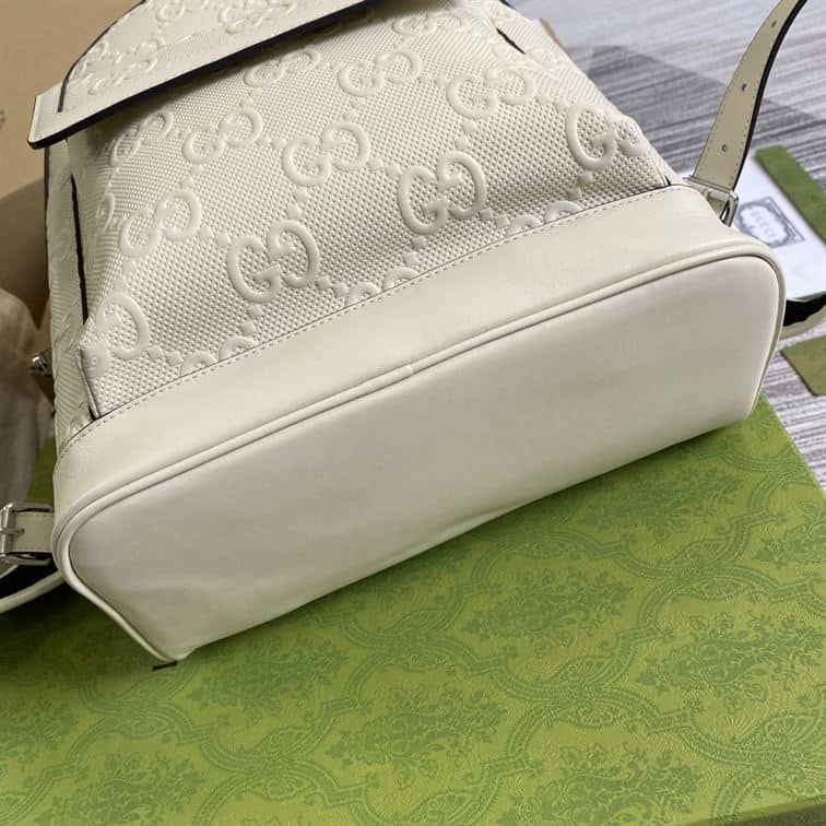 Gucci Logo Embossed Leather Backpack - White