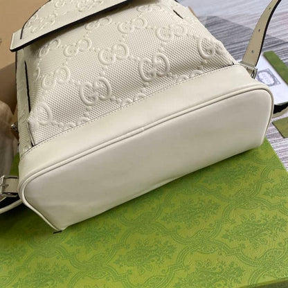 Gucci Logo Embossed Leather Backpack - White