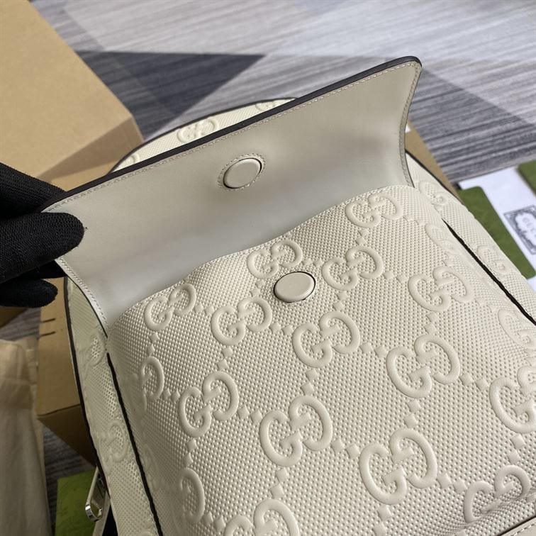 Gucci Logo Embossed Leather Backpack - White
