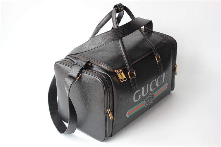 Gucci Retro Logo Leather Duffle Bag - Black