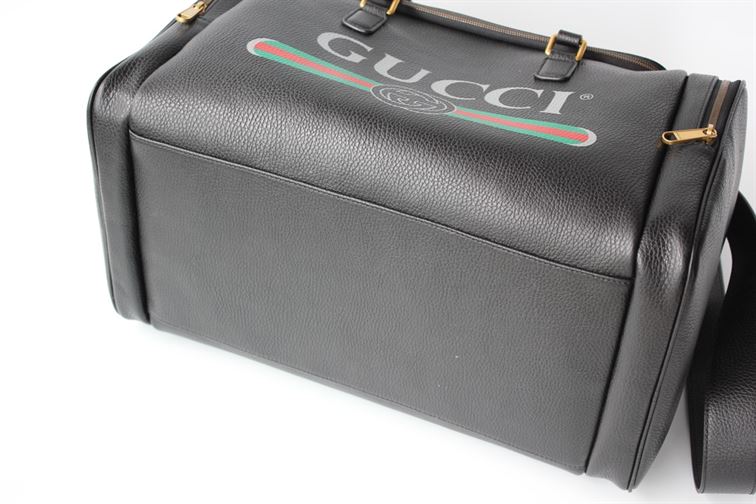 Gucci Retro Logo Leather Duffle Bag - Black
