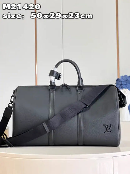 LV Keepall Bandouliere Aerogram Duffle Bag - Black