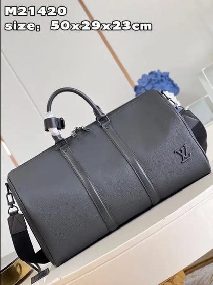 LV Keepall Bandouliere Aerogram Duffle Bag - Black