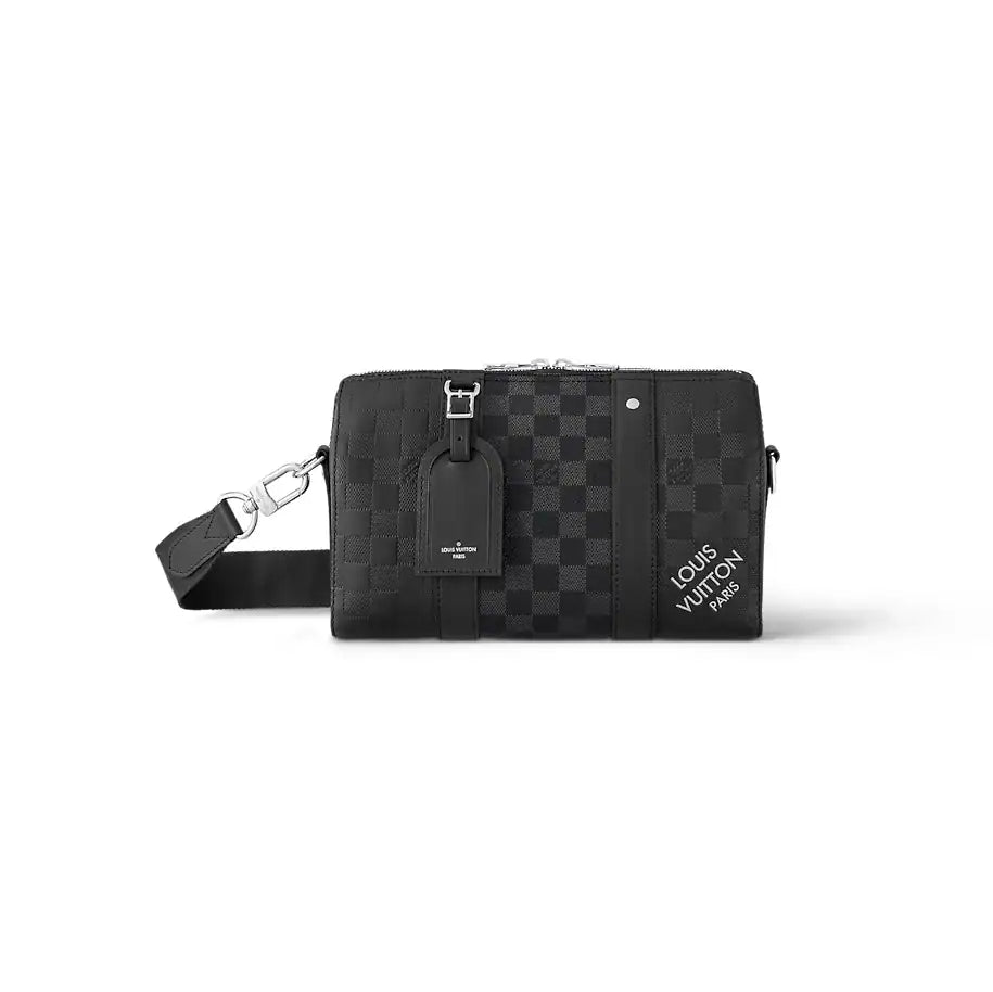 LV City Keepall Damier Infini Leather Duffle Bag - Black