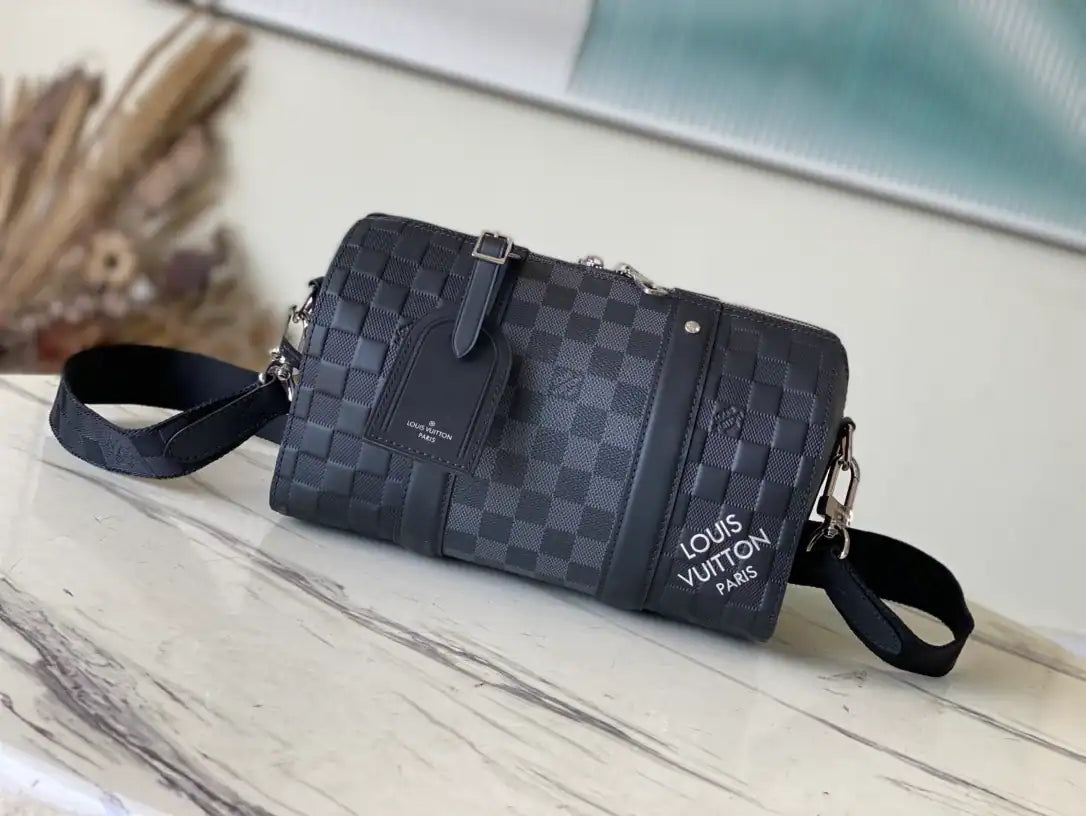 LV City Keepall Damier Infini Leather Duffle Bag - Black