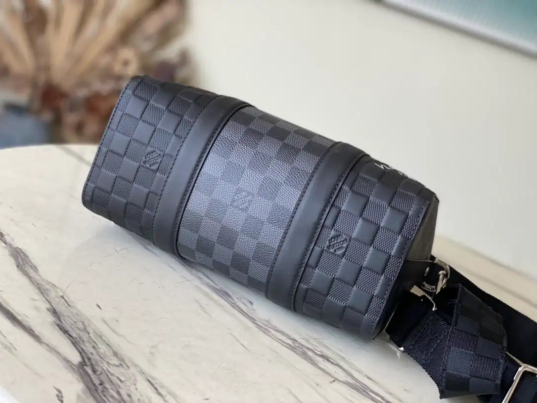 LV City Keepall Damier Infini Leather Duffle Bag - Black