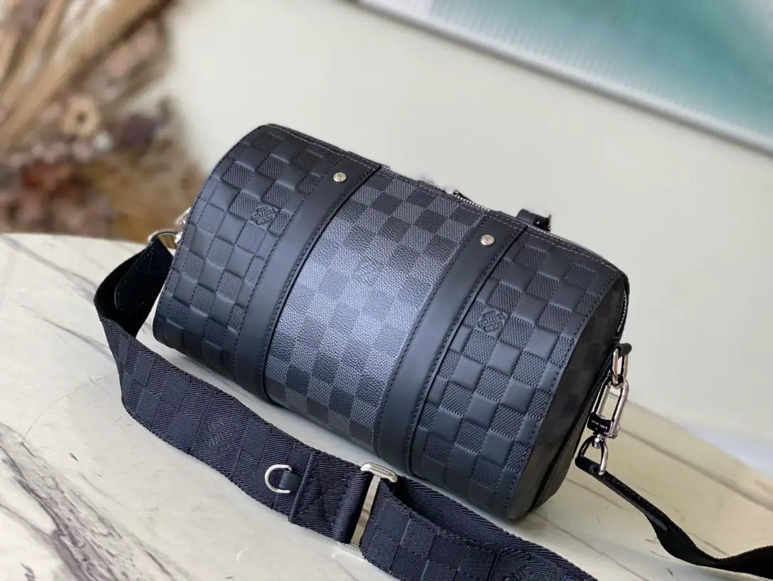 LV City Keepall Damier Infini Leather Duffle Bag - Black