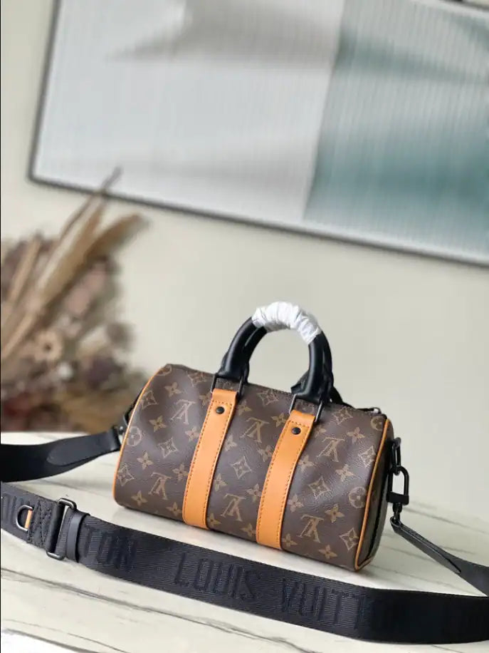 LV Keepall Bandouliere 25 Monogram Macassar Duffle Bag - Brown