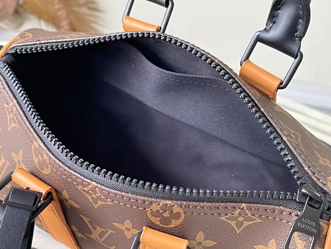 LV Keepall Bandouliere 25 Monogram Macassar Duffle Bag - Brown