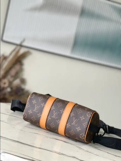 LV Keepall Bandouliere 25 Monogram Macassar Duffle Bag - Brown
