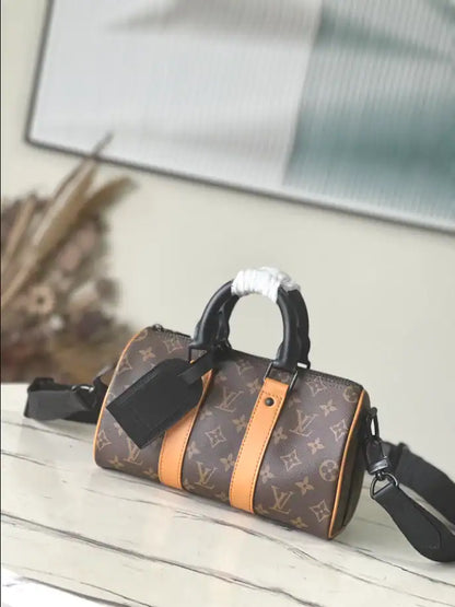LV Keepall Bandouliere 25 Monogram Macassar Duffle Bag - Brown