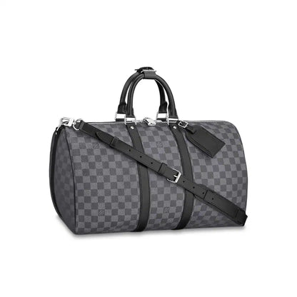 LV Keepall Bandouliere Damier Graphite Canvas Duffle Bag - Grey