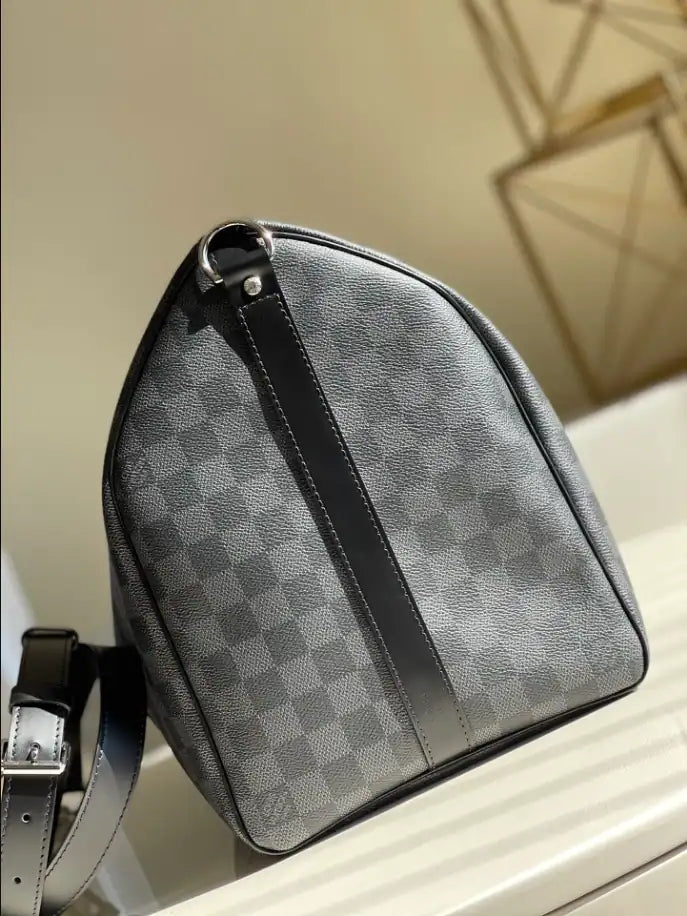 LV Keepall Bandouliere Damier Graphite Canvas Duffle Bag - Grey