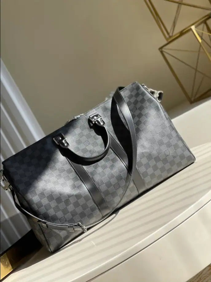 LV Keepall Bandouliere Damier Graphite Canvas Duffle Bag - Grey