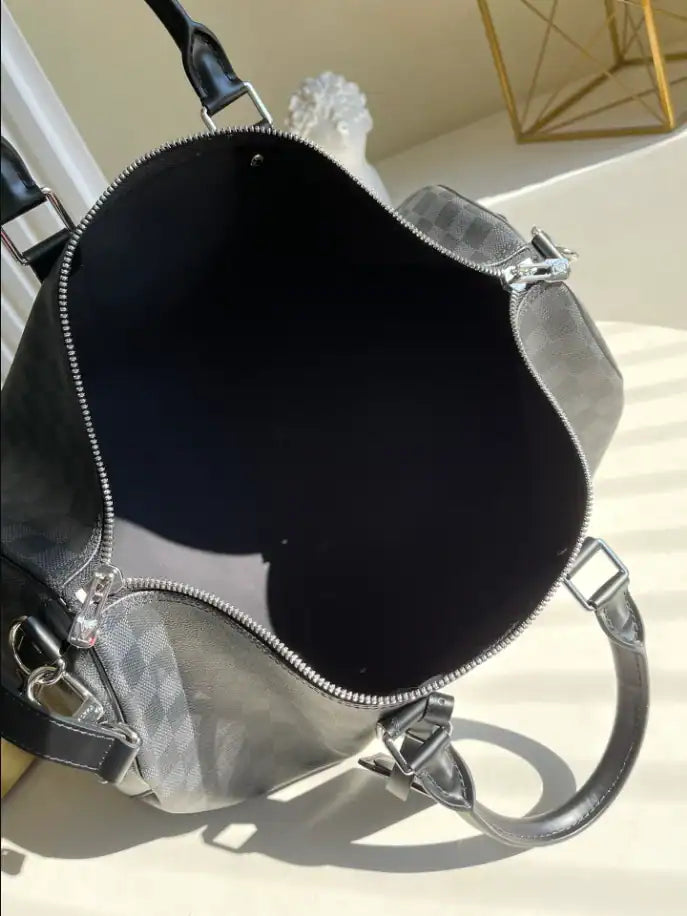 LV Keepall Bandouliere Damier Graphite Canvas Duffle Bag - Grey