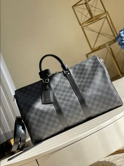 LV Keepall Bandouliere Damier Graphite Canvas Duffle Bag - Grey