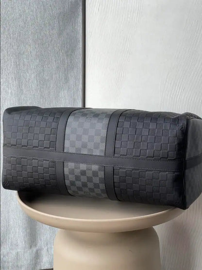 LV Keepall Bandouliere Damier Leather Duffle Bag - Black/Grey