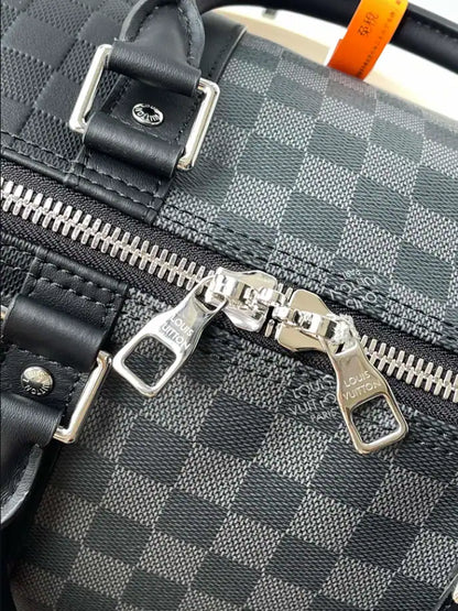 LV Keepall Bandouliere Damier Leather Duffle Bag - Black/Grey