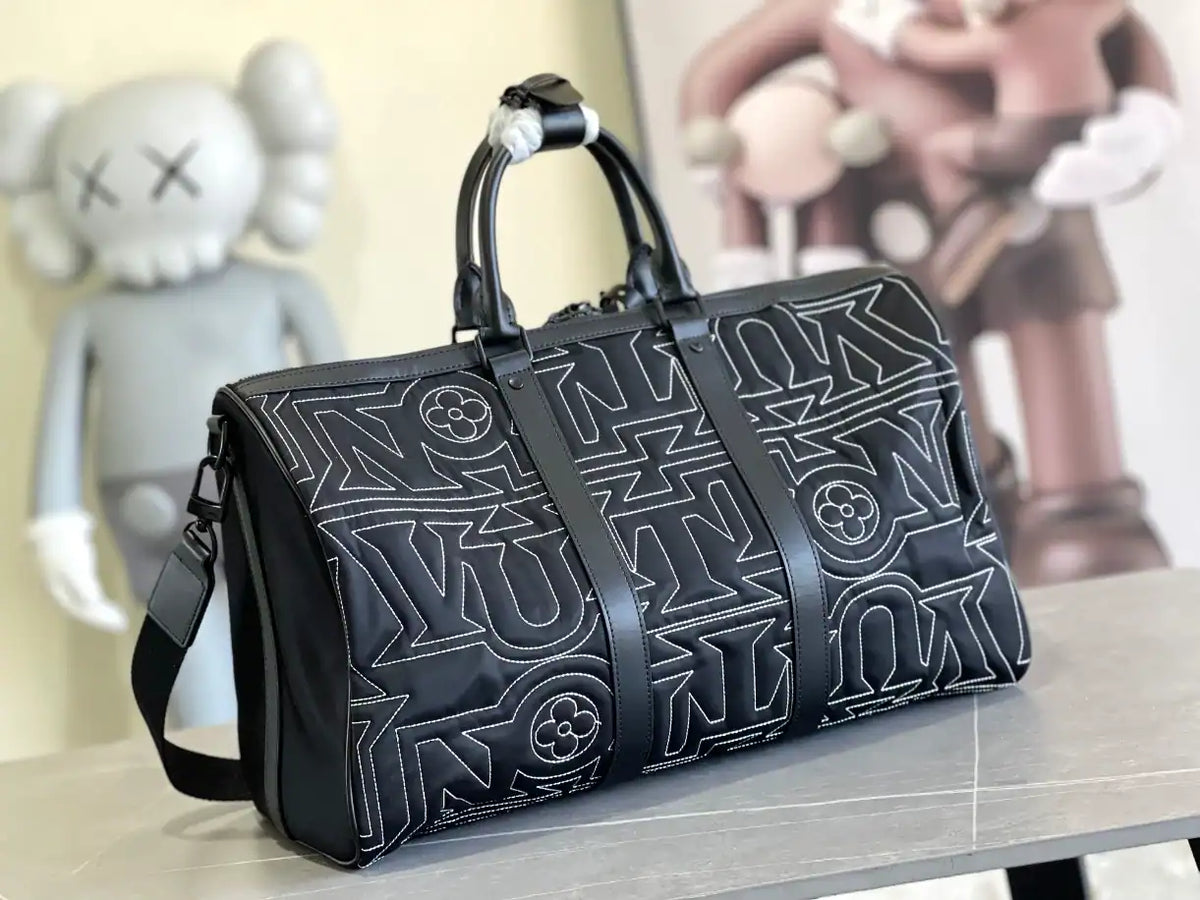 LV Keepall Bandouliere Duffle Bag - Black/White