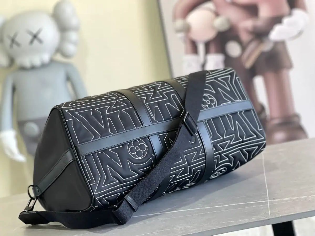 LV Keepall Bandouliere Duffle Bag - Black/White