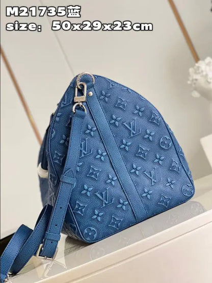 LV Keepal Bandouliere Leather Duffle Bag - Blue