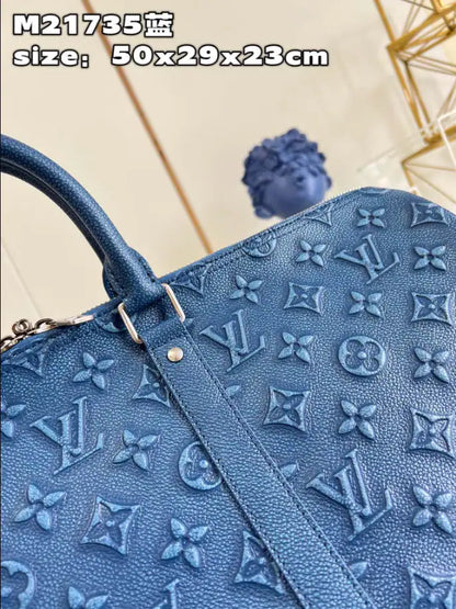 LV Keepal Bandouliere Leather Duffle Bag - Blue