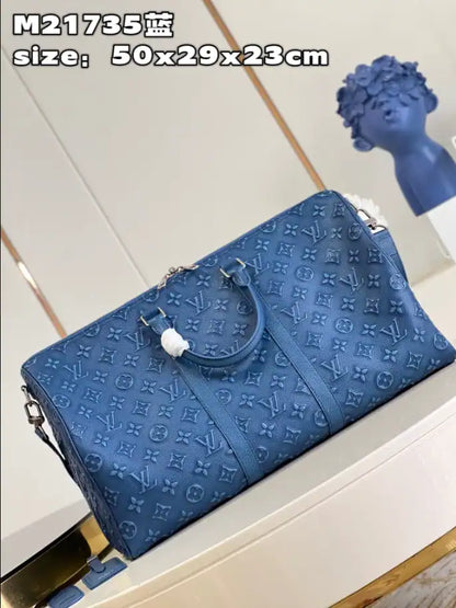 LV Keepal Bandouliere Leather Duffle Bag - Blue