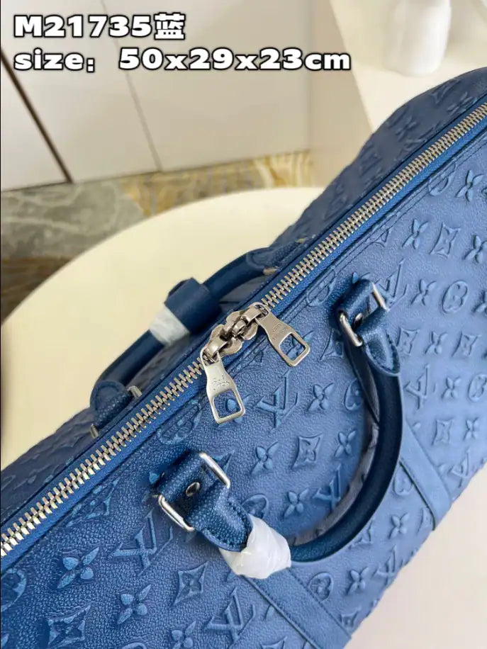 LV Keepal Bandouliere Leather Duffle Bag - Blue