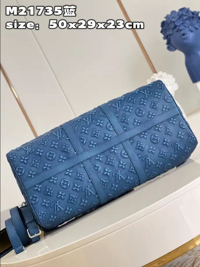 LV Keepal Bandouliere Leather Duffle Bag - Blue