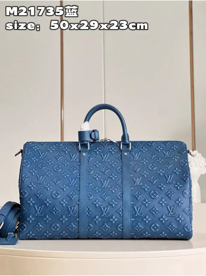 LV Keepal Bandouliere Leather Duffle Bag - Blue