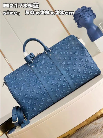 LV Keepal Bandouliere Leather Duffle Bag - Blue