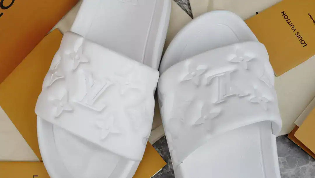 LV Square Slides - White