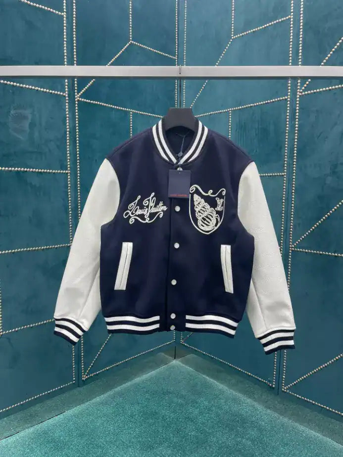LV Calfskin Varsity Jacket - Navy/White