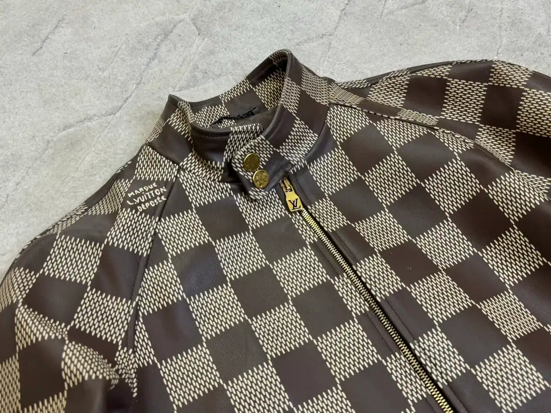 LV Damier Leather Harrington Jacket - Brown