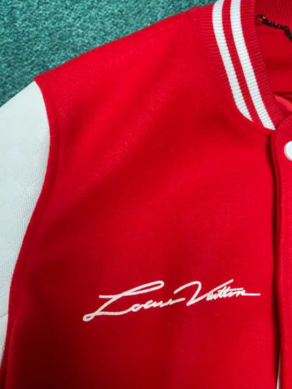 LV Leather Varsity Jacket - Red/White