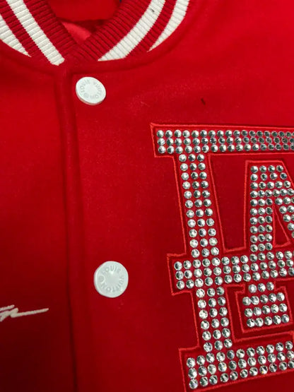 LV Leather Varsity Jacket - Red/White