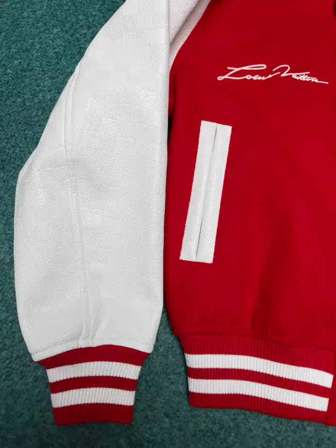 LV Leather Varsity Jacket - Red/White