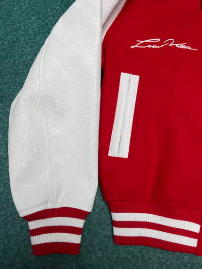 LV Leather Varsity Jacket - Red/White
