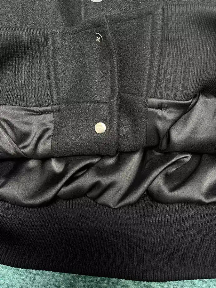 LV Leather Varsity Jacket - Black/White