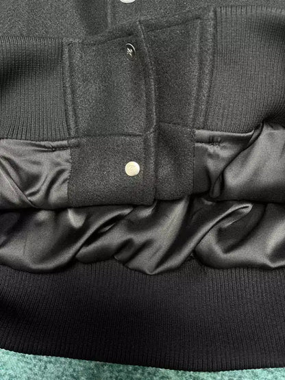 LV Leather Varsity Jacket - Black/White