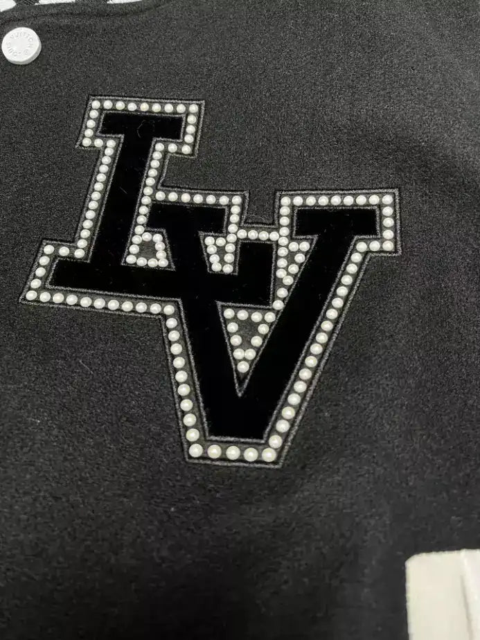 LV Leather Varsity Jacket - Black/White