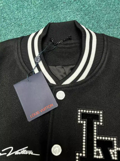 LV Leather Varsity Jacket - Black/White