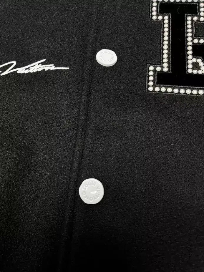 LV Leather Varsity Jacket - Black/White