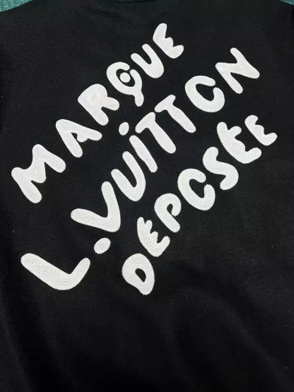 LV Leather Varsity Jacket - Black/White