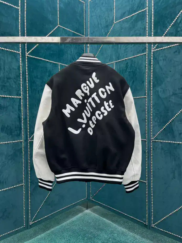 LV Leather Varsity Jacket - Black/White