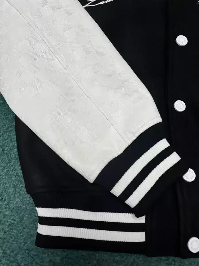 LV Leather Varsity Jacket - Black/White