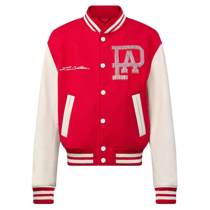LV Leather Varsity Jacket - Red/White