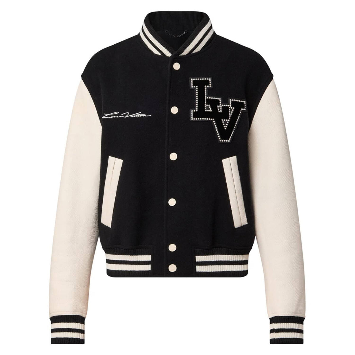 LV Leather Varsity Jacket - Black/White