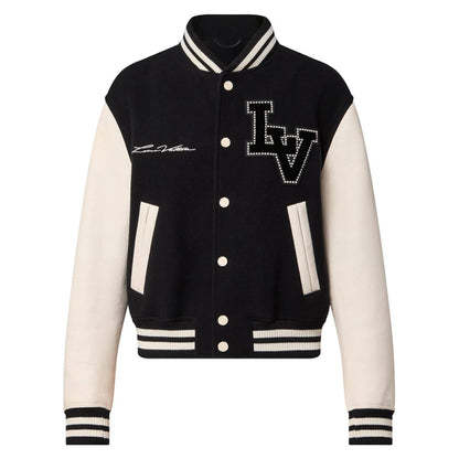 LV Leather Varsity Jacket - Black/White