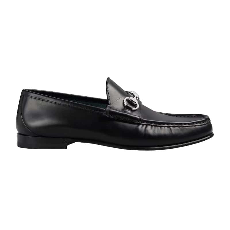 Gucci Silver Horsebit Leather Loafers - Black